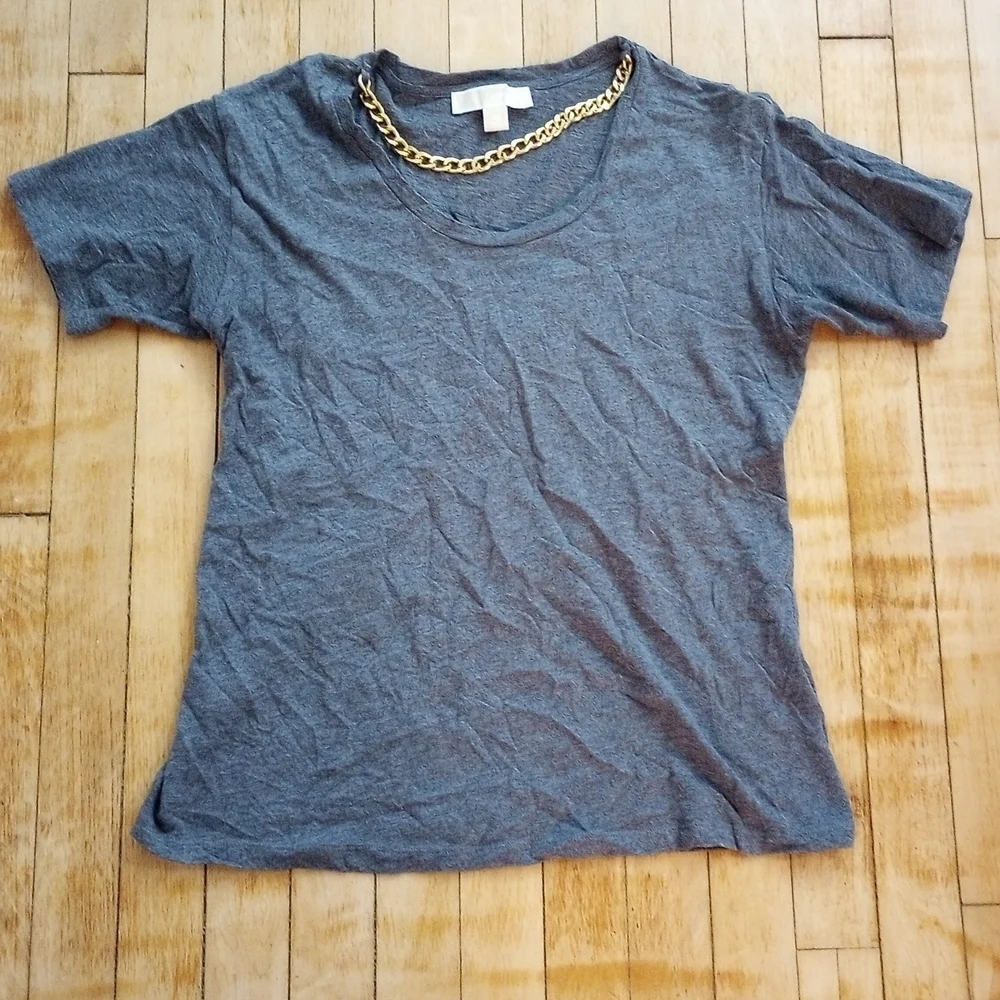 Michael Kors 100% Cotton Charcoal Top with Gold Chain Accent Size XS